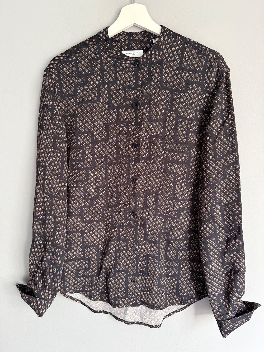 Equipment Femme Women's S Viscose Blouse Black Print Mandarin Collar Vintage 90s